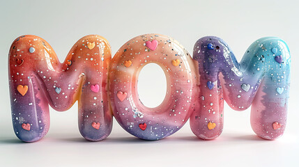 Colorful word: "mom" with hearts, mothers day