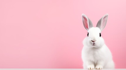 cute animal pet rabbit or bunny white color smiling and laughing isolated with copy space for easter background, rabbit, animal, pet, cute, fur, ear, mammal, background, celebration, generate by AI