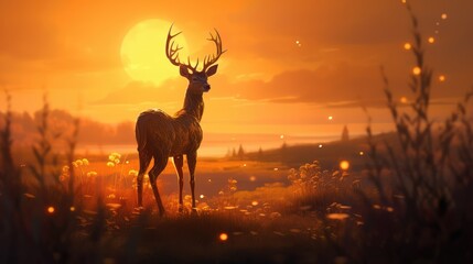 deer at sunset