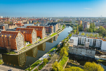 Dolne Miasto and the Motława River in Gdańsk. Spring morning.