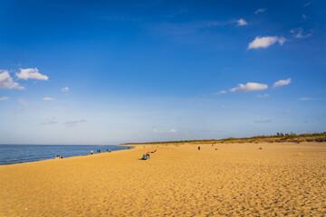 The beach in Górki Zachodnie on a warm spring day. Gdańsk, Poland.