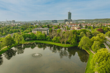 View from a drone of Oliwa, a district of Gdańsk. Spring morning. © Kamil