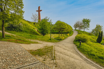 View from a drone of Góra Gradowa in Gdańsk on a beautiful spring morning. © Kamil