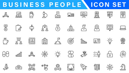 Business people, human resources, office management - thin line web icon set. Outline icons collection. Simple vector illustration