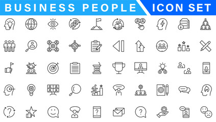 Business people, human resources, office management - thin line web icon set. Outline icons collection. Simple vector illustration