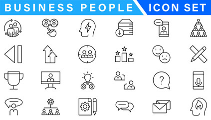 Business people, human resources, office management - thin line web icon set. Outline icons collection. Simple vector illustration