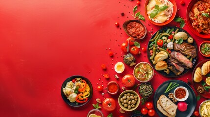 Plate of Food on Red Background