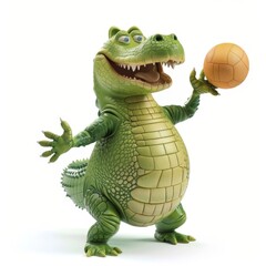 Fototapeta premium Toy Crocodile Holding Soccer Ball