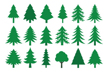 Set of Pine tree, park vector green icons set Silhouette Design with white Background and Vector Illustration