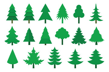 Set of Pine tree, park vector green icons set Silhouette Design with white Background and Vector Illustration