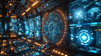 A modern space station brightly lit with numerous lights, showcasing a futuristic environment in outer space.