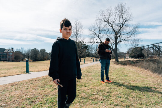 Portrait of a father and son exploring in Memphis. 