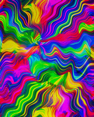 Energetic Abstractions - Vibrant psychedelic wavy pattern - This image features intense, multicolored wavy patterns creating a psychedelic effect reminiscent of the 1960s and 70s visual art styles.