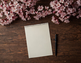 Greeting card, invitation card Concept template. Empty white paper with sakura flower beside the paper