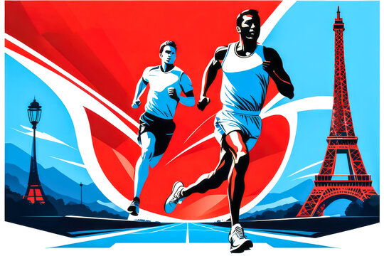 running paris sport olympic 2024 ceremony, water color commencement	
