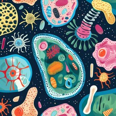 Biology flat design top view cellular theme cartoon drawing vivid