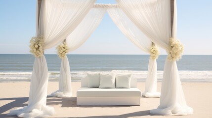 Beautiful white wedding design on the coast of tranquility idyllic setting