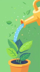 Plant watering flat design top view care routine theme animation Tetradic color scheme