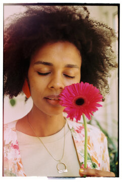 FILM ecstatic portrait with flower