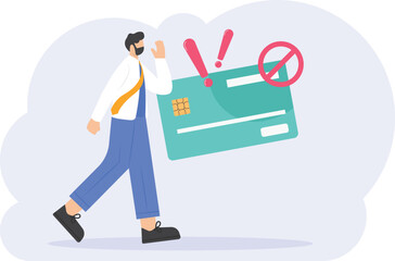 blocked accounts, prohibition of using atm, debit, and credit cards. a businessman is confused and surprised why his payment card is blocked. illustration concept design. graphic elements

