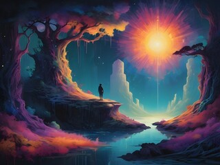 Fototapeta premium Planet of colorful fairy goddesses