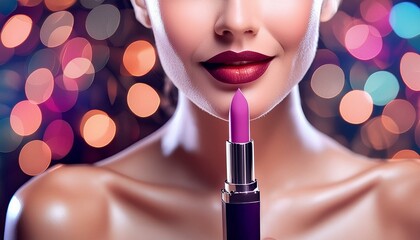 Frau mit schönen Lippen trägt Lippenstift auf.