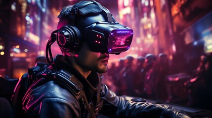 Naklejka premium Online Gaming Strategies : A futuristic cyberpunk-inspired virtual reality where gaming strategies manifest as intricate