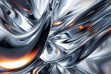 Flowing abstract art in reflective chrome, creating a sleek and modern luxurious background
