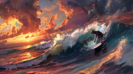 Surfing dogs , Dogs riding waves