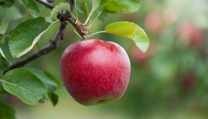 Obraz premium photo of a red ripe apple hanging on a tree branch