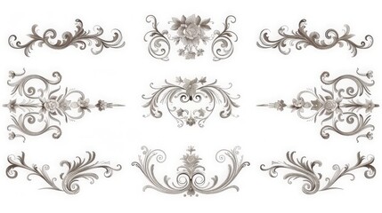 Naklejka premium Ornate vintage frames and scroll elements. Classic calligraphy swirls, dividers, generative ai