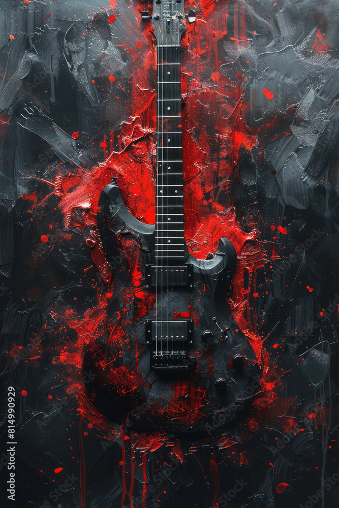 Aufkleber rough depiction of an electric guitar with paint splattering from the strings, capturing the dynamic