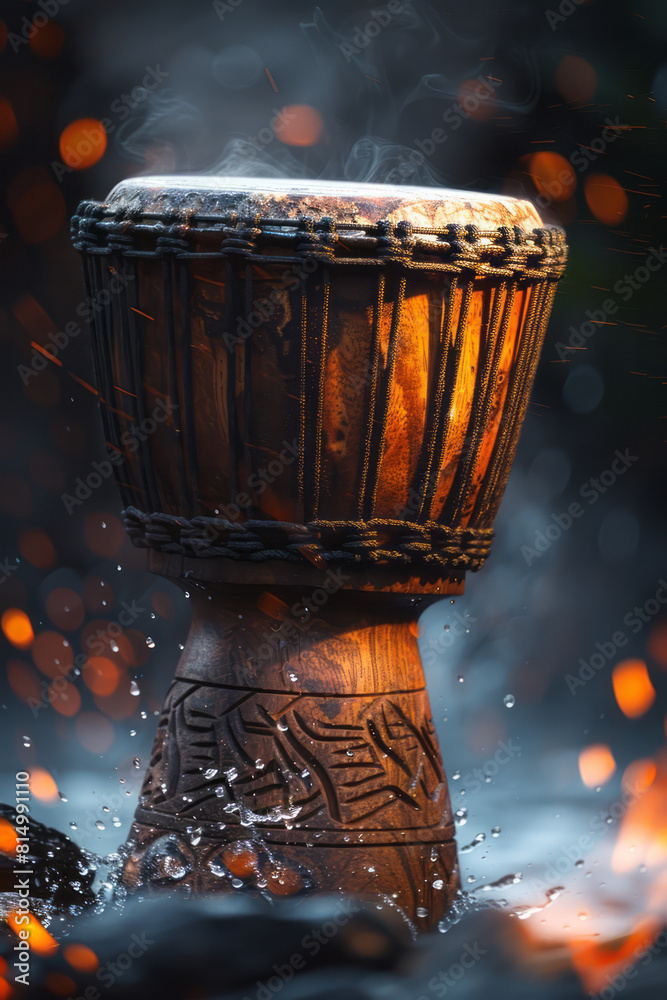 Aufkleber Visualization of an African djembe drum, with its rhythmic patterns translated into a series of dynamic abstract forms,