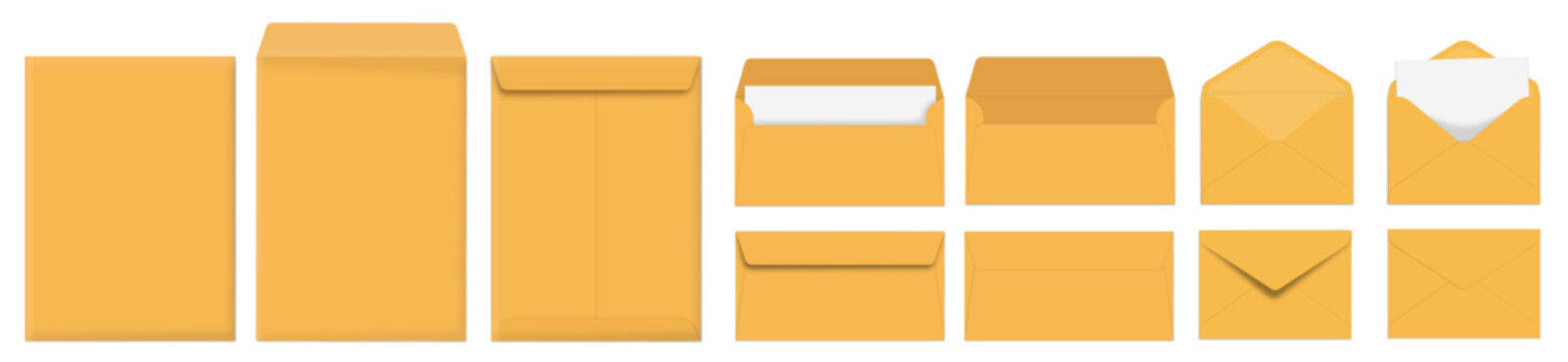 every envelope set manila yellow collection horizontal