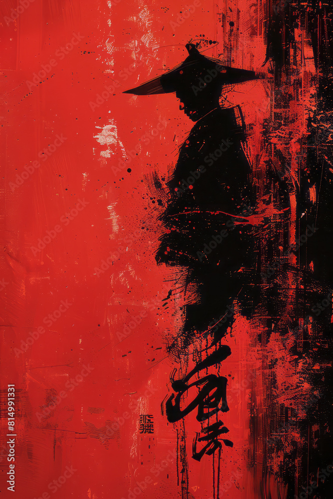 Aufkleber dynamic abstract interpretation of chinese calligraphy, blending traditional brush strokes with cont