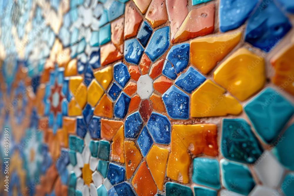 Poster abstract composition inspired by moroccan tiles, merging their intricate geometric patterns with bol