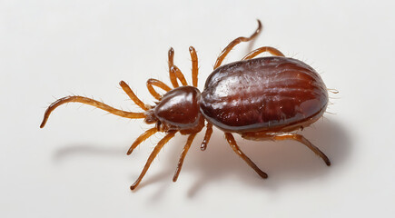 Closeup of an Adult female deer tick or dog tick, Borreliosis insect on plain background, 