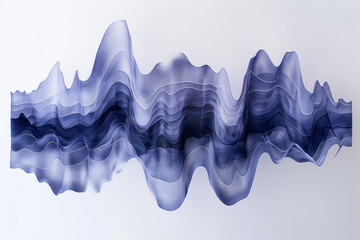 A minimalist depiction of sound vibrations using only horizontal navy lines of different lengths on a grey background,