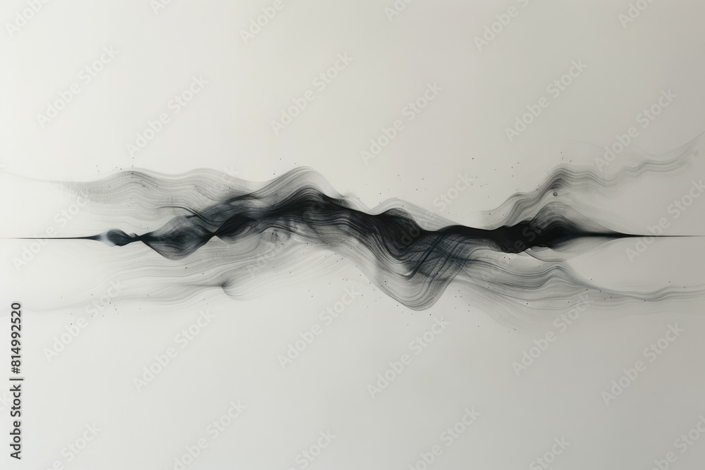 Fototapete a single horizontal black line bending into a subtle wave on a white canvas, representing a sound wa