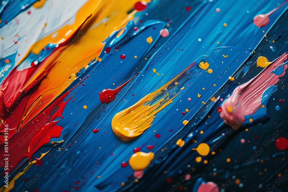 Aufkleber Dynamic splatters of paint on a large canvas, where each splatterâ€™s direction and size suggest a different musical energy,