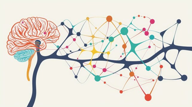 The illustration shows a brain with a spinal cord