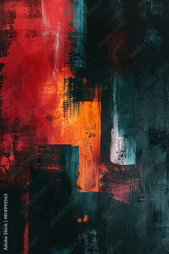 Poster Abstract expressionist marks that clash and contrast in a controlled chaotic manner, much like the interplay of instrumental solos,