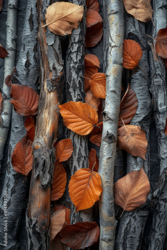 Poster A composition of organic materials like leaves and twigs arranged to flow across a canvas, representing the organic and evolving nature of music,