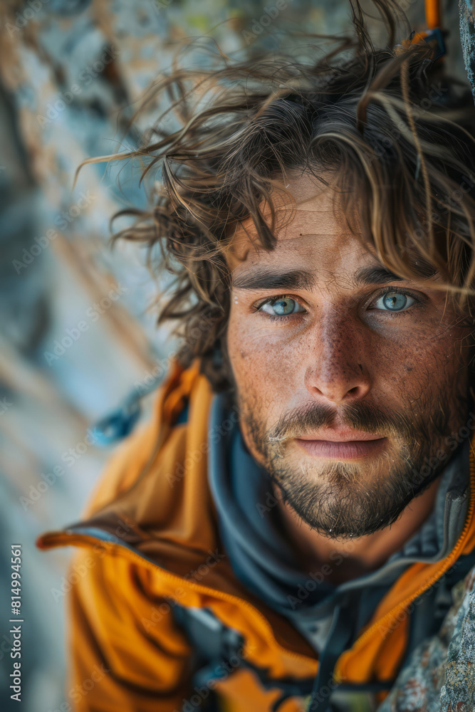 Poster Close-up of a surferâ€™s focused expression as they navigate a challenging barrel wave, capturing the intensity and concentration,