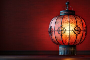Chinese paper lantern with cloth, on red background