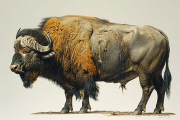 Buffalo - Bison bison,  Wild animal on white background