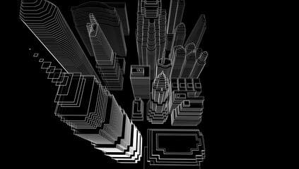 Modern city sketch 3d rendering