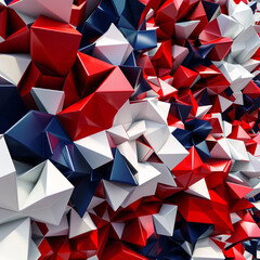 3D geometric cascade of red, white, and blue polygons forming a striking Veterans Day tribute.