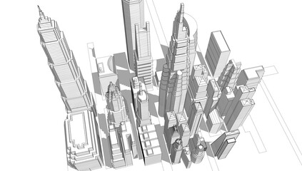 Modern city sketch 3d rendering