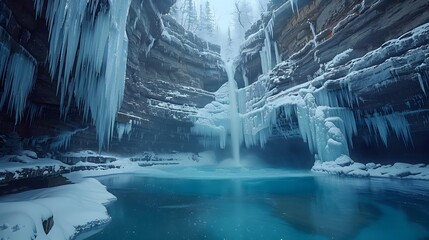 Frozen Winter Waterfall Majestic Pillars and Terraced Pools in Canadas Icy Landscape
